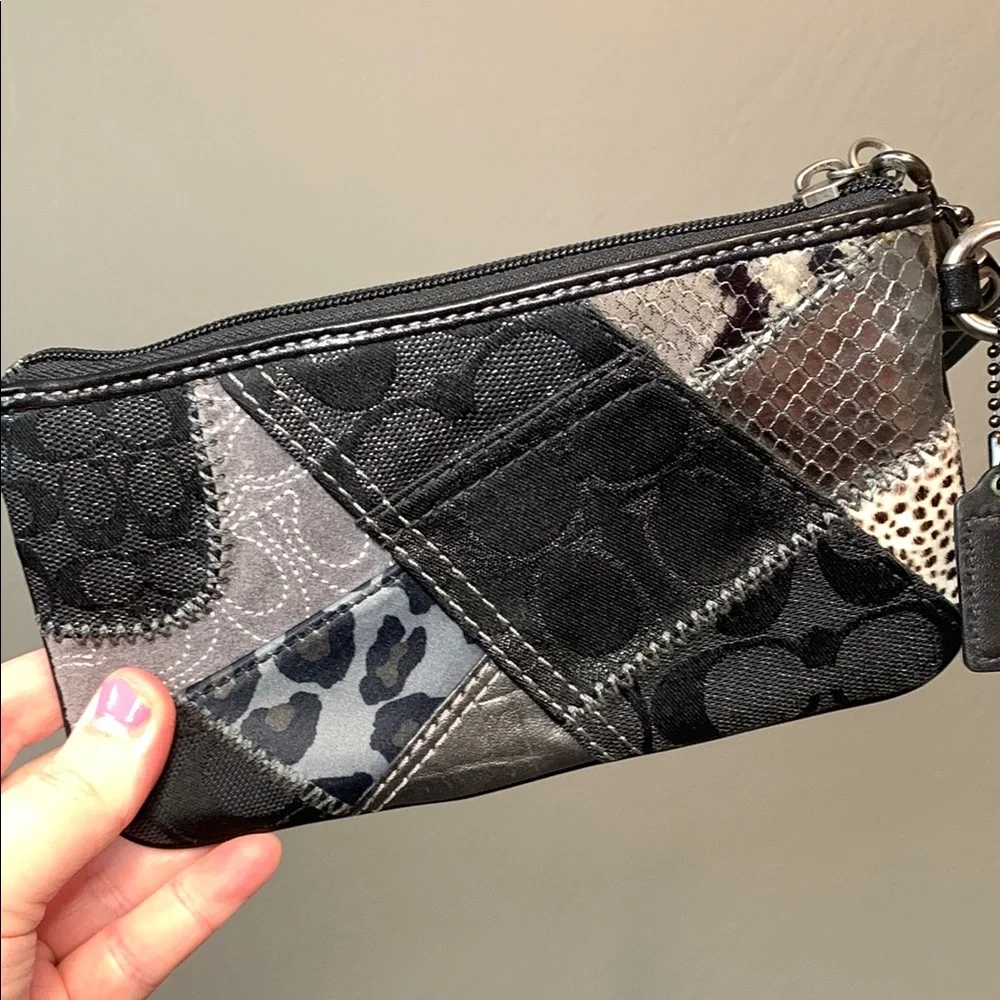 Coach Small Patchwork Wristlet in Black and Metallic Silver *READ*